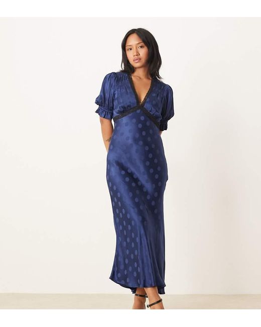 Nobody's Child Petite Blue Angela Lace Trim Midi Dress