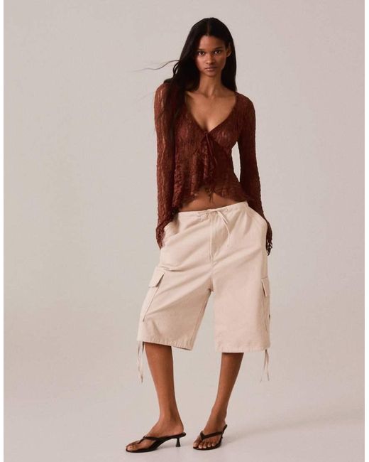Bershka Brown Lace Ruffle Jacket