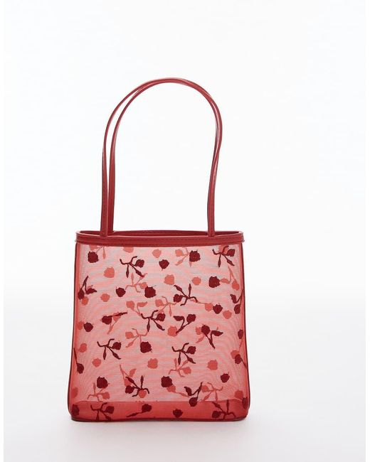 Mango Red Floral Detail Mesh Bag