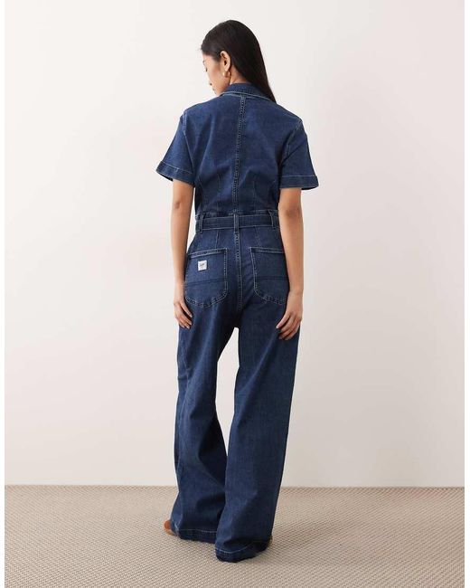 Lee Jeans Blue Wide Leg Short Sve Jumpsuit