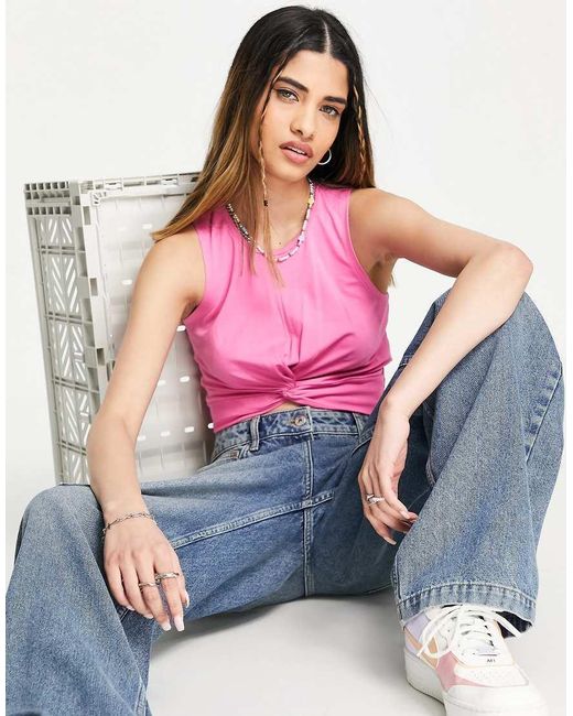 Noisy May Pink Twist Front Crop Top