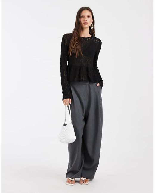 Vero Moda Black Long Sleeve Textured Peplum Top