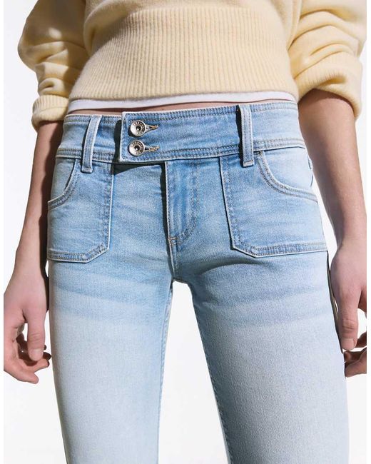 Bershka Blue Petite Low Rise Bootcut Jeans