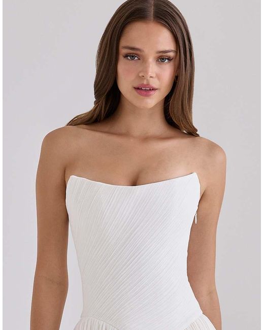 House Of Cb White Renata Chiffon Micro Pleat Strapless Corset Top