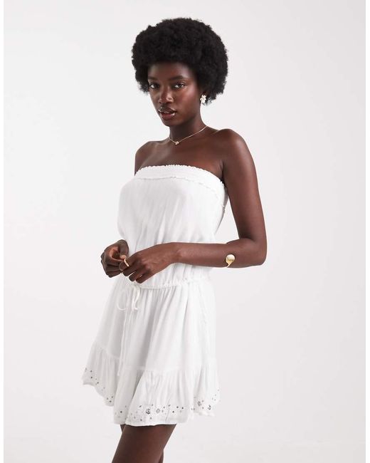 Hollister White Strapless Ruffle Mini Dress