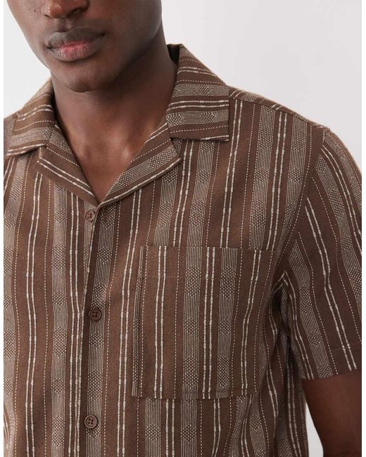 ASOS Natural Co-ord Short Sleeve Regular Stripe Shirt for men