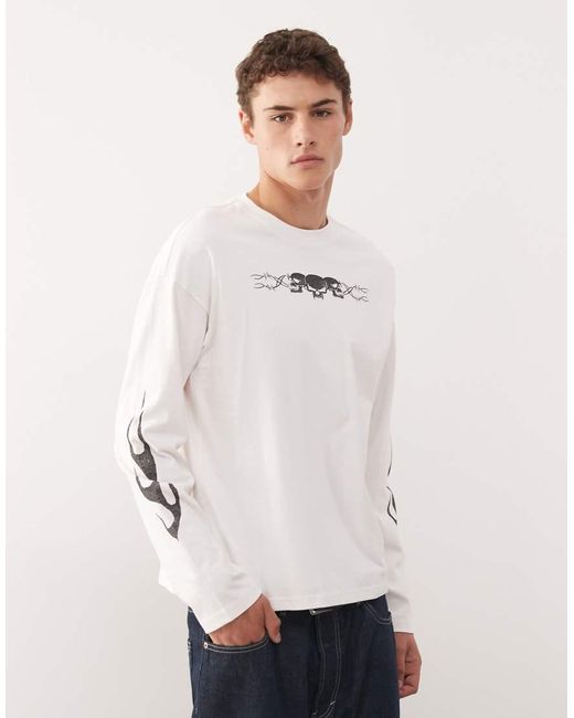 Weekday White Great Boxy Long Sleeve T-shirt With Skull Graphic Prints for men