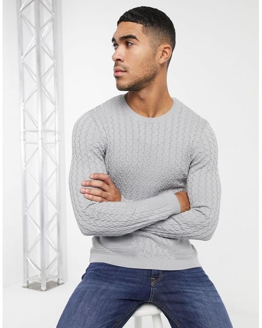 Maglione attillato leggero a trecce da Uomo di ASOS in Grigio | Lyst