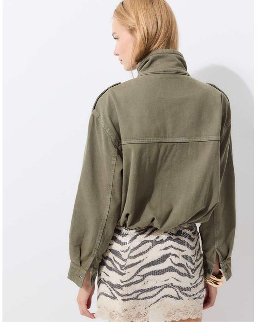Stradivarius Green Utility Bomber Jacket