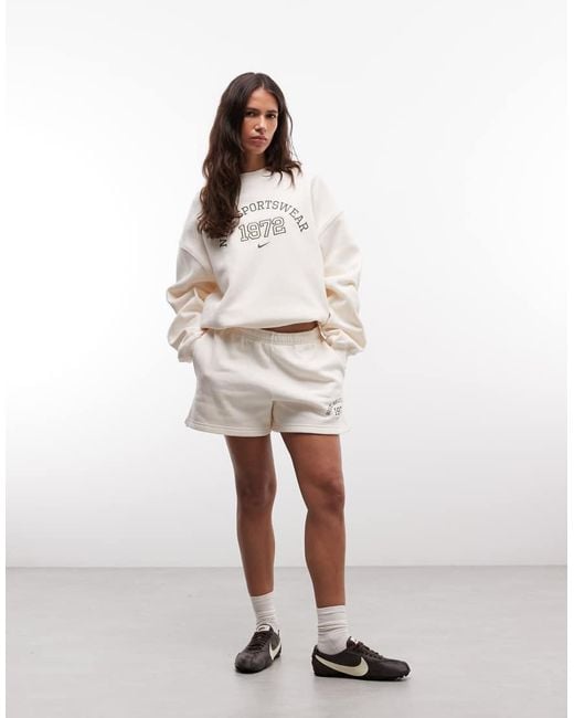 Nike White Studio Fleece Oversized Varsity Sweatshirt