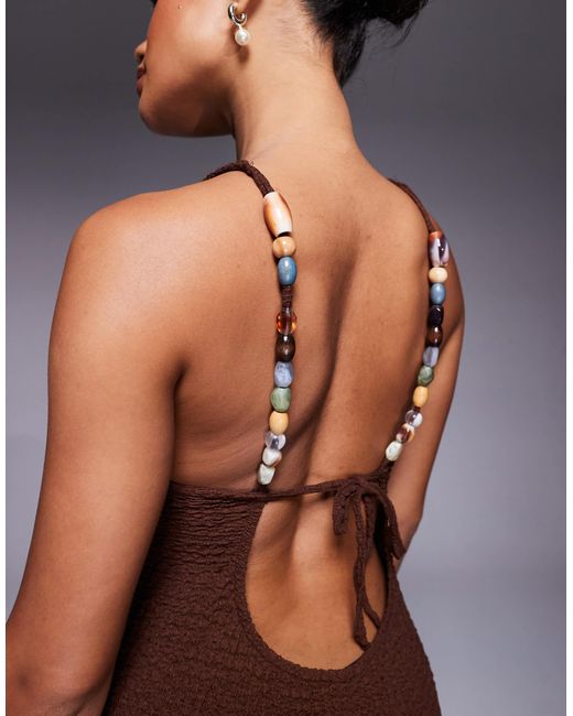 River Island Purple Round Neck Beaded Strap Textured Mini Dress