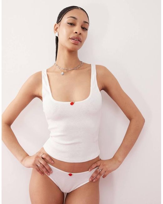 Motel White Kalinda Pointelle Frill Edge Vest Top