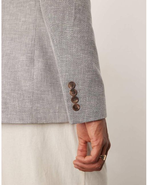Americana De Corte Slim De Mezcla De Lino De ASOS de hombre de color Gray
