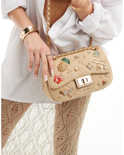 ALDO Natural Paradisa Raffia Crossbody Bag With Summer Charms
