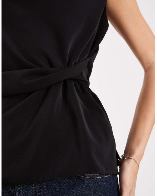 ASOS Black Cowl Neck Sleeveless Top With Twist Waist Detail