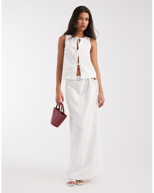 4th & Reckless White Cotton Tie Side Detail Beach Maxi Skirt Co-Ord