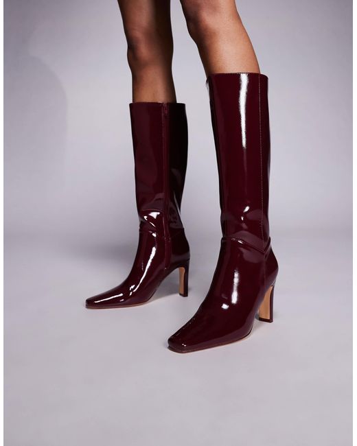 Public Desire Purple Pose Square Toe Heeled Knee Boots