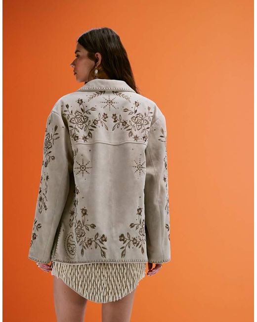 ASOS Blue Real Suede Embroidered Jacket