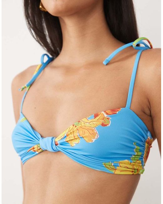 ASOS Blue Harper Knot Front Crop Bikini Top
