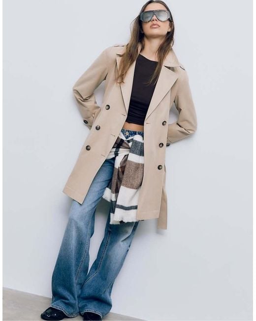 Stradivarius Natural Fit Trench Coat With Belt