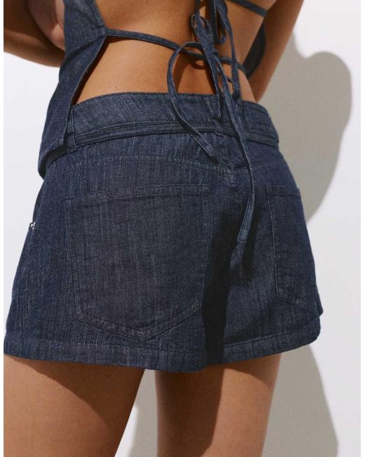 Pull&Bear Blue Denim Shorts With Belt