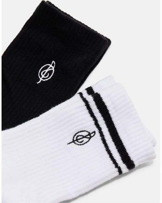 Stradivarius Set Van 2 Paar Gestreepte En Geborduurde Sokken in het White