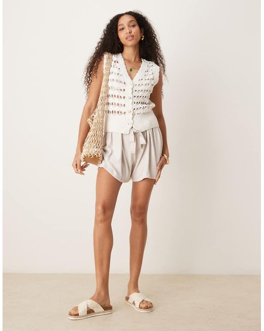 ASOS White Crochet Knitted Waistcoat With Scallop Trim And Gold Buttons