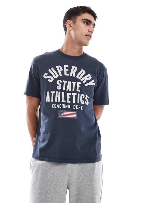 Superdry Blue Vintage Athletic Essential Graphic T-Shirt for men