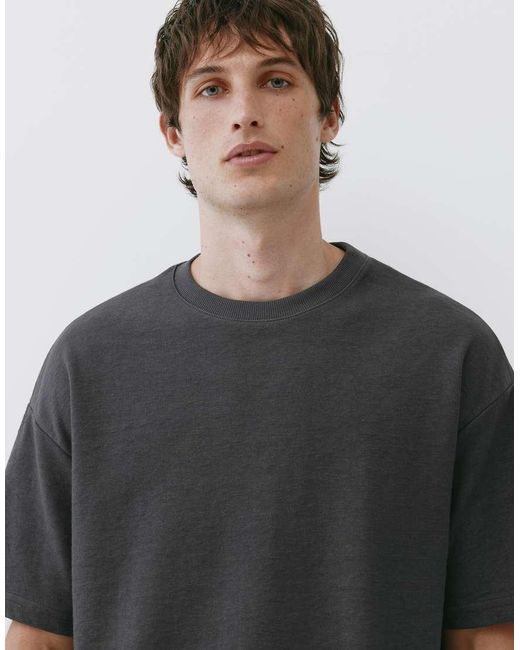Pull&Bear Gray Textured Relaxed Fit T-Shirt for men