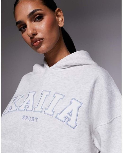 Kaiia Gray Cotton Rich Side Stripe Embroidered Logo Oversized Hoodie
