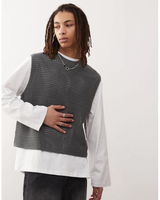 Collusion White Knitted Oversized Vest for men