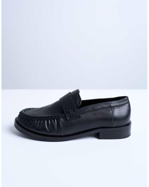 TOPSHOP Black Carey Real Leather Loafers With Ruched Detail