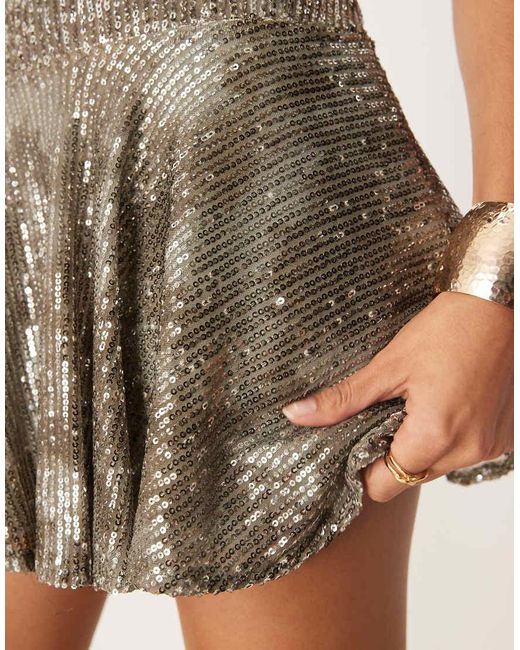 Motel Natural Meden Sequin Off-shoulder Mini Dress