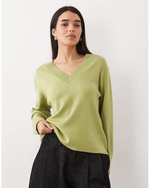 Pull en maille à col v - clair Mango en coloris Green
