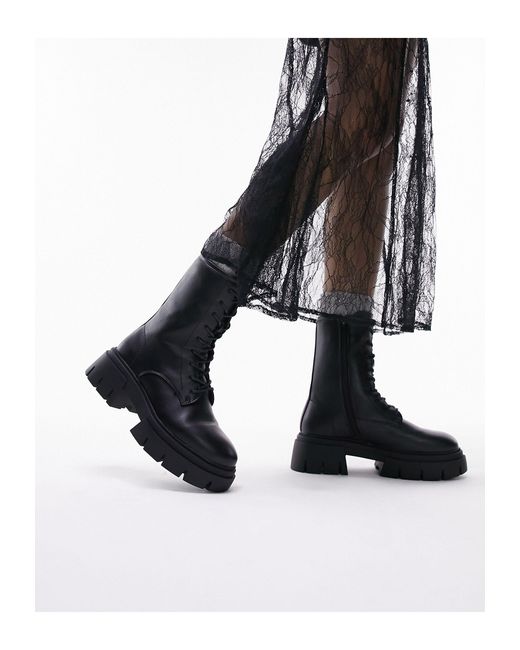 TOPSHOP Black Wide Fit Lydia Chunky Lace Up Boots