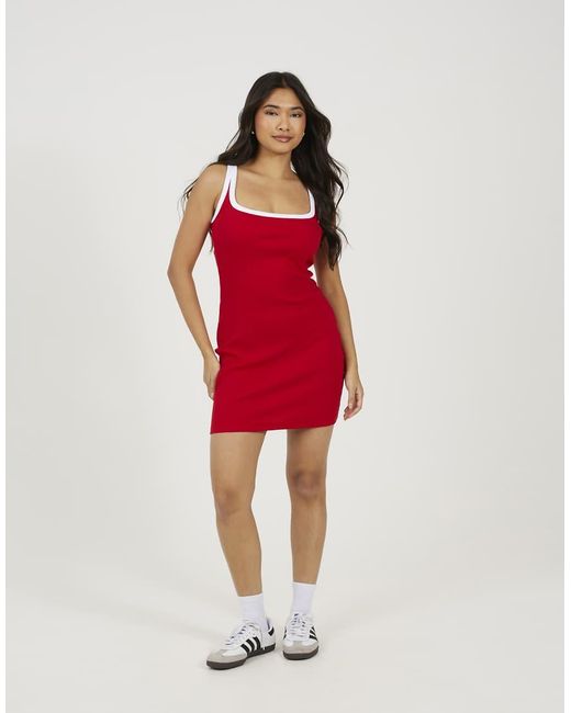 Brave Soul Red Cotton Jersey Contrast Piping Bodycon Mini Dress