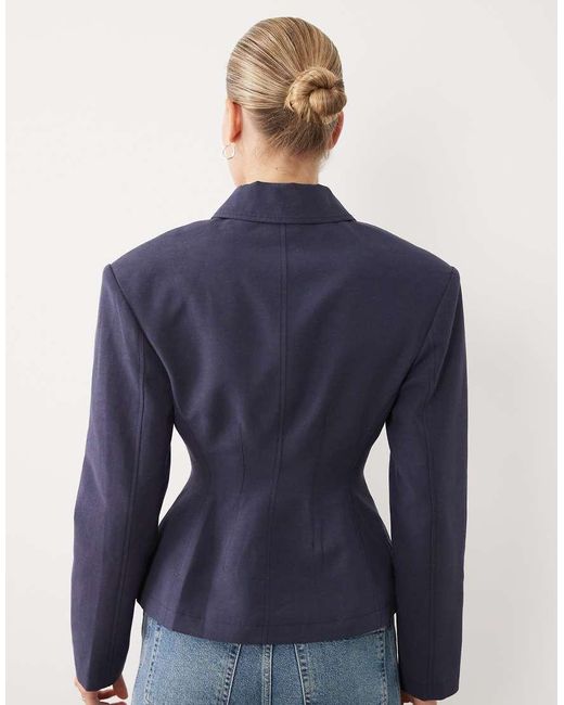 ASOS Blue Button Through Linen Look Cinch Blazer