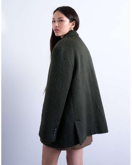 TOPSHOP Black Longline Brushed One Button Wool Blend Blazer Coat
