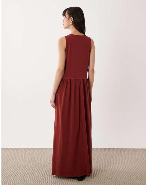 ASOS Red Scoop Neck Drop Waist Midi Dress