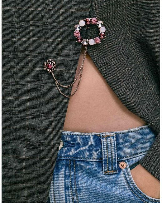 Stradivarius Metallic Jewelled Chain Brooch