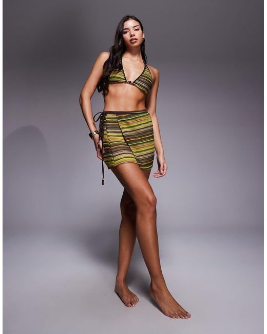 ASOS Green Kenny Crochet Beach Mini Wrap Skirt