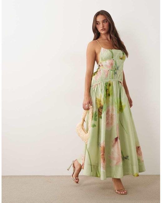 ASOS Green Ruched Backless Cami Maxi Dress