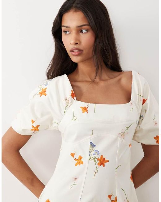 ASOS Natural Square Neck Cotton Sateen Midi Dress With Back Strap