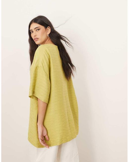 ARRANGE Natural Oversized Textured Boxy Woven T-shirt