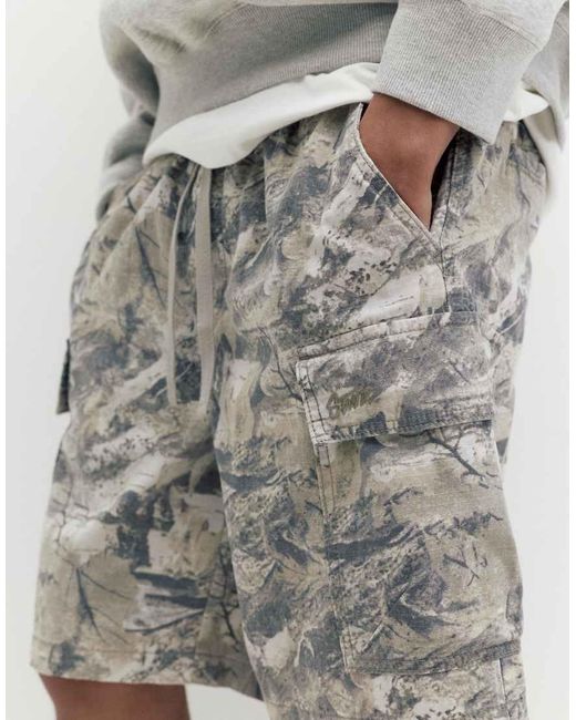Pull&Bear Gray Ripstop Cargo Bermuda Shorts for men