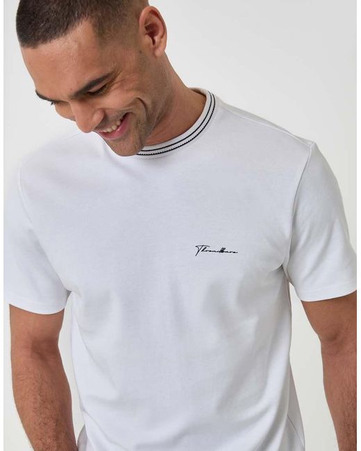 Threadbare White Cotton Crew Neck Script T-Shirt for men