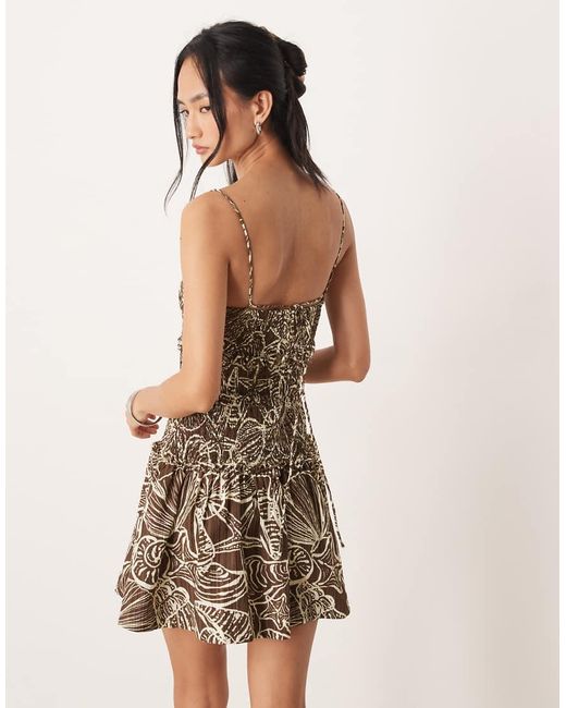 ASOS Natural Crinkle Mini Sundress With Shirred Dropped Waist