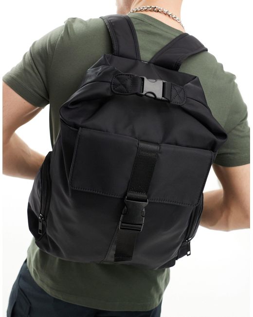 ASOS Black Backpack Bag With Front Pocket And Clasp Closure for men