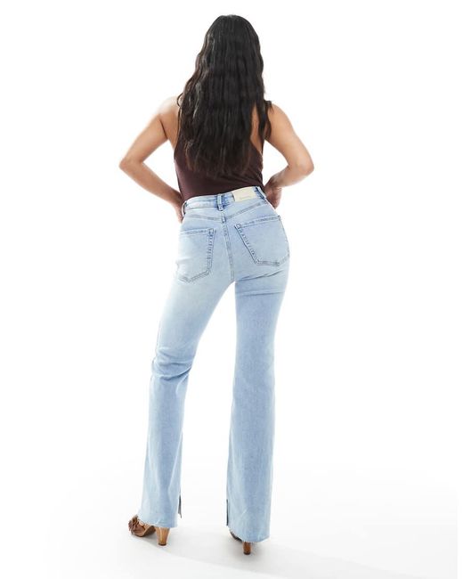 Stradivarius Blue Petite D74 Flare Slit Jean
