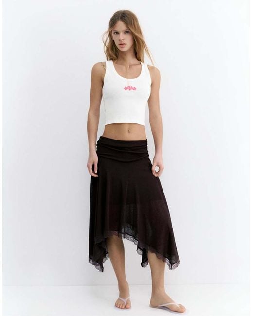 Pull&Bear White Embroidered Chilli Tank Top